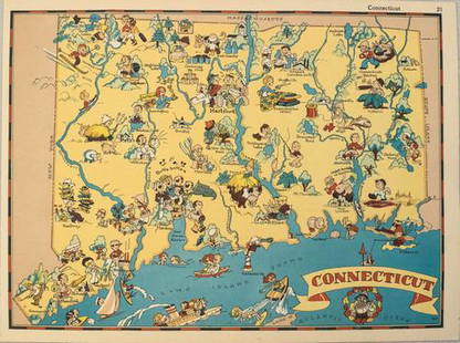 1938 R Taylor White Pictorial Map of Connecticut --: Title: 1938 R Taylor White Pictorial Map of Connecticut -- ConnecticutCartographer: Ruth Taylor WhiteYear / Place: 1938, BostonMap Dimension (in.): 11.6 x 8.5 in. This is Ruth Taylor White's