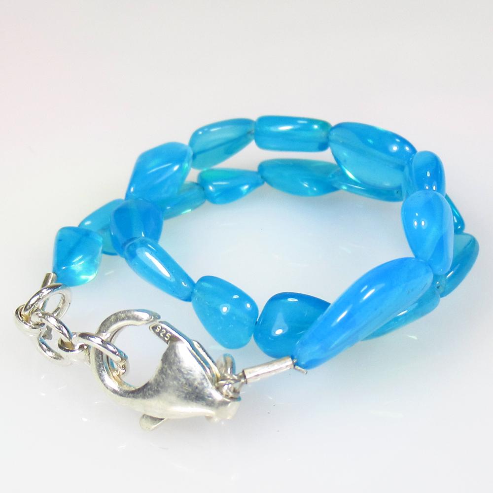 16.31 Ct 925 Silver 20 Blue Fire Opal Beads Bracelet (1 of 2)