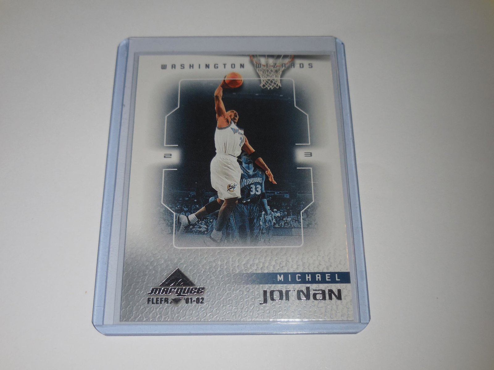 2001-02 FLEER MARQUEE #3 MICHAEL JORDAN WIZARDS: No Reserve! Title: 2001-02 FLEER MARQUEE #3 MICHAEL JORDAN WIZARDS Description: THIS IS A VERY NICE CARD FOR ANY COLLECTOR. APPROXIMATELY NEAR MINT CONDITION OR BETTER. COMES WITH SLEEVE AND TOP LOADE