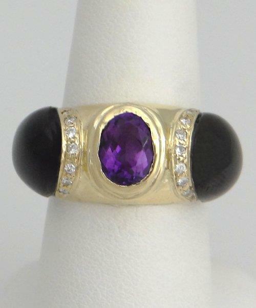 LADIES 14K YELLOW GOLD BLACK ONYX DIAMOND PURPLE (1 of 10)