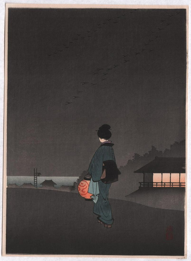 Koho (attributed): Night Series: Beautiful woman with (1 of 2)