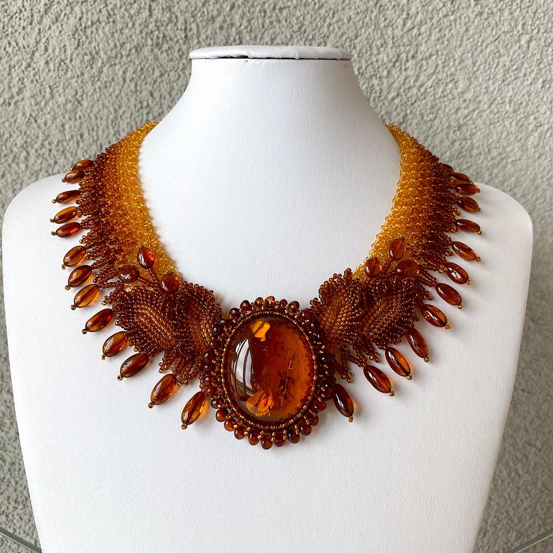 Phenomenal Amber Floral Necklace made from leaf like (1 of 10)