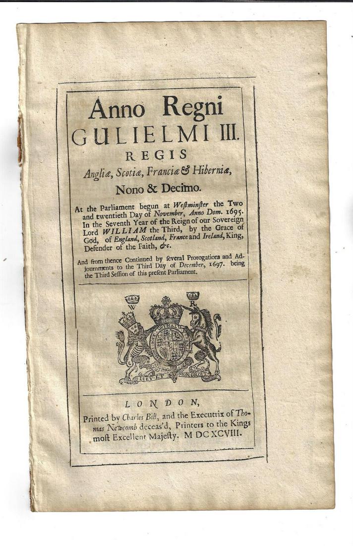 1698 English Act Suppressing of Blasphemy (1 of 2)