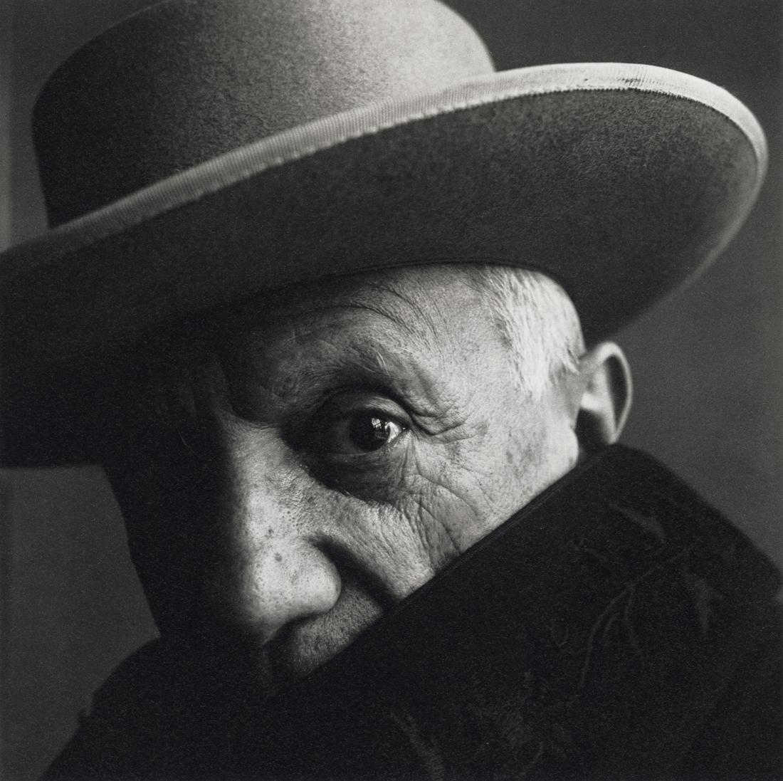 IRVING PENN - Pablo Picasso, Cannes, 1957: Artist: Irving Penn Title: Pablo Picasso at La Californie, Cannes, 1957 Medium: Photo Litho, 1991, USA Dimensions: 8.7x8.65" Description: Heat Wax Mounted on 11x14" Conservation Board Artist Bio: Irvi