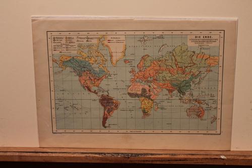 1899 World Population Map: Title: 1899 World Population Map Author: Freytag Medium: Ink on Paper Dimensions: 15.5"X10.5" Description: World Map dated 1899. Printed by Karl Freitag. Published in Vienna. Key upper left. Captures 