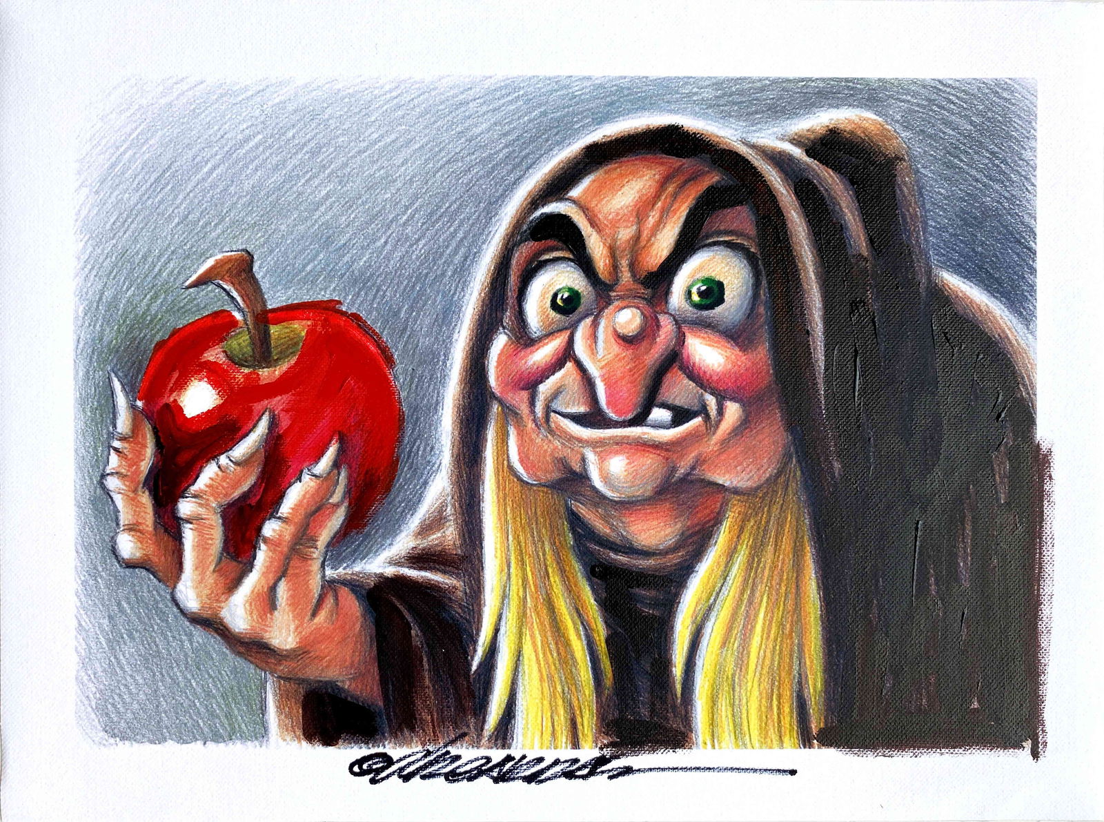 Joan Vizcarra: Apple Witch - Snow White and the Seven: Title: Apple Witch - Snow White and the Seven Dwarfs Artist: Joan Vizcarra Medium: Embellished Giclees On Canvas Size/Format: 16.9 x 12.6 in Additional Information: This artwork of Joan Vizcarra has b