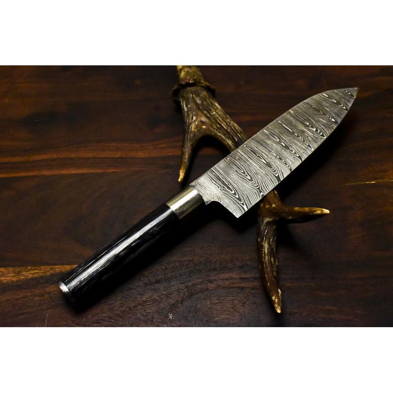 Kitchen chef full tang butcher damascus steel knife: Knife "Meat" made of damask steel. Handle – hard wood. Damascus knives are very durable, look great and keep sharpness perfectly. Damascus steel has high quality contents to give it an excellent edg