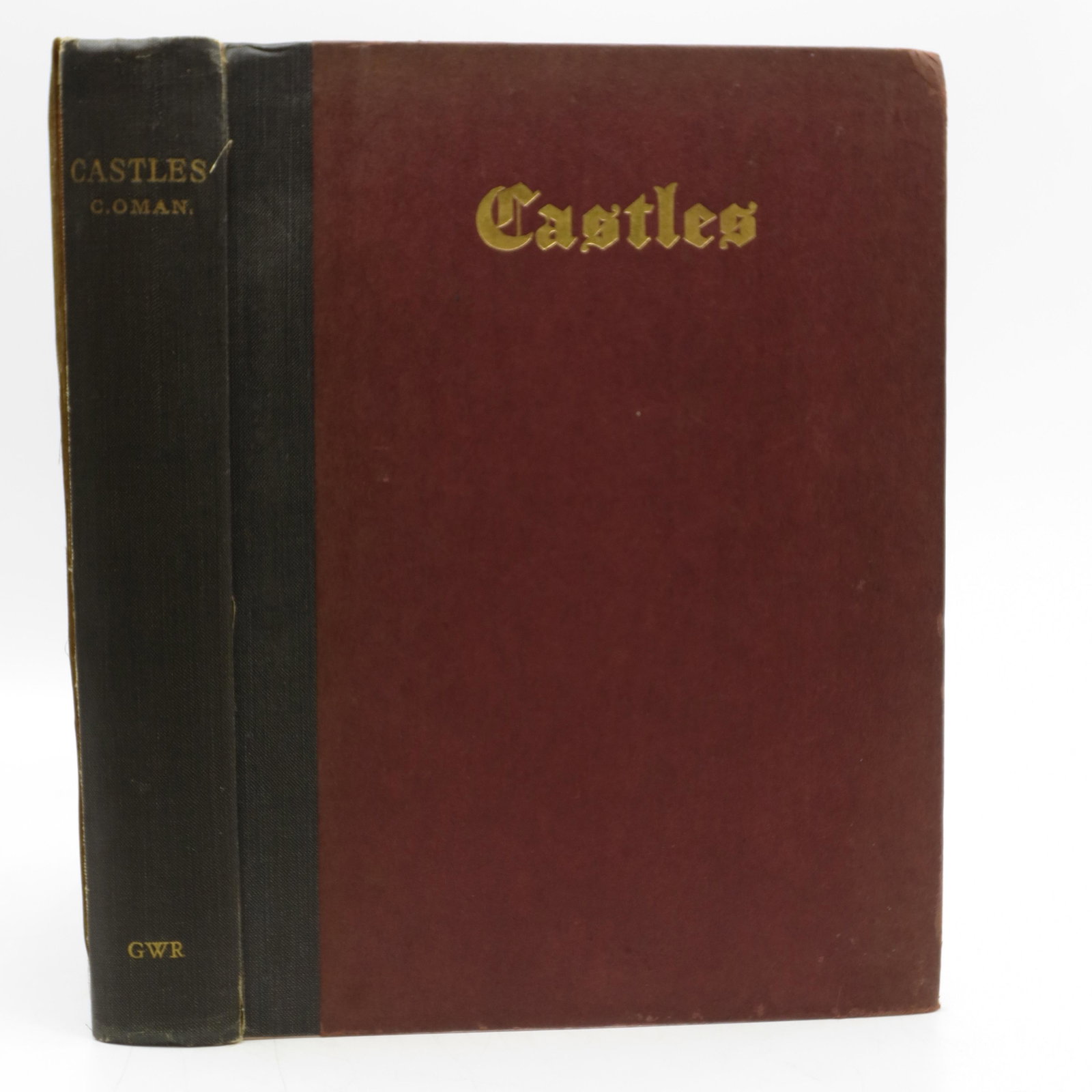 Castles (With 105 Illustrations, 67 Drawings, 5 Plans,: SKU #: 59350 Holder at back end-page containing a color "Map of Great Western Railway Showing Cathedrals, Castles, & Abbeys". Black quarter cloth cover with red paper. Gilt lettering on front and spin