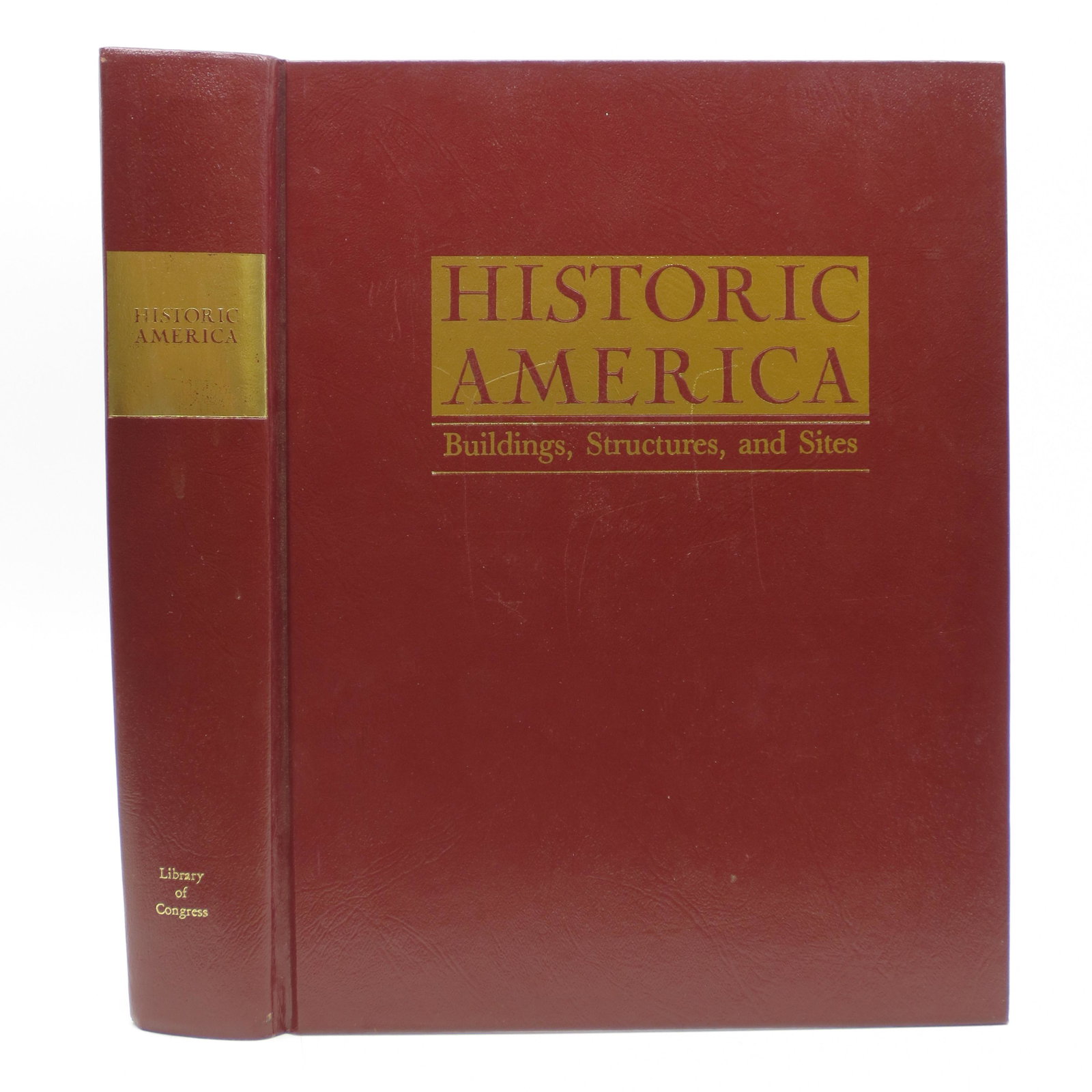 Historic America: Buildings, Structures and Sites: SKU #: 32054 Published for 50th Anniversary of the Historic American Buildings Survey. Burgundy bonded leather. Gold lettering and design on spine and front cover. Illustrated end-papers. 708pp., inde