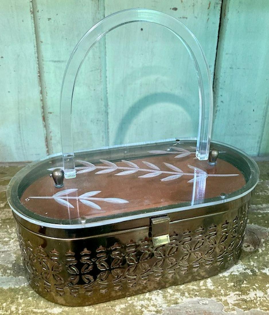 Mcm Lucite Purse With Floral Brass Cutout Motif (1 of 11)