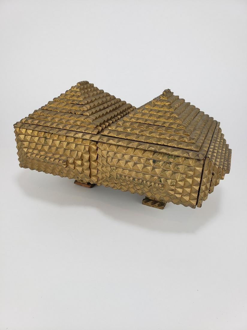 American Tramp Art Box, gold double pyramid top (1 of 8)