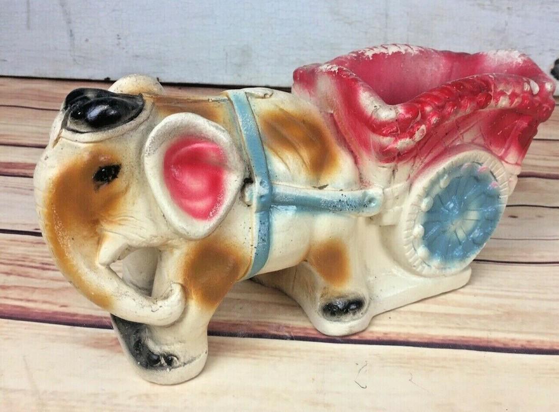 Vintage Carnival Chalkware Elephant Cart Planter: Title: Vintage CARNIVAL CHALKWARE ELEPHANT Cart PLANTER Provenance/Additional Info: TRUNK UP FOR LUCK AND READY TO DISPLAY WHAT A LOVELY OLD CARNIVAL CHALK PIECE Date/period: APPROX 1930'S Materials: 