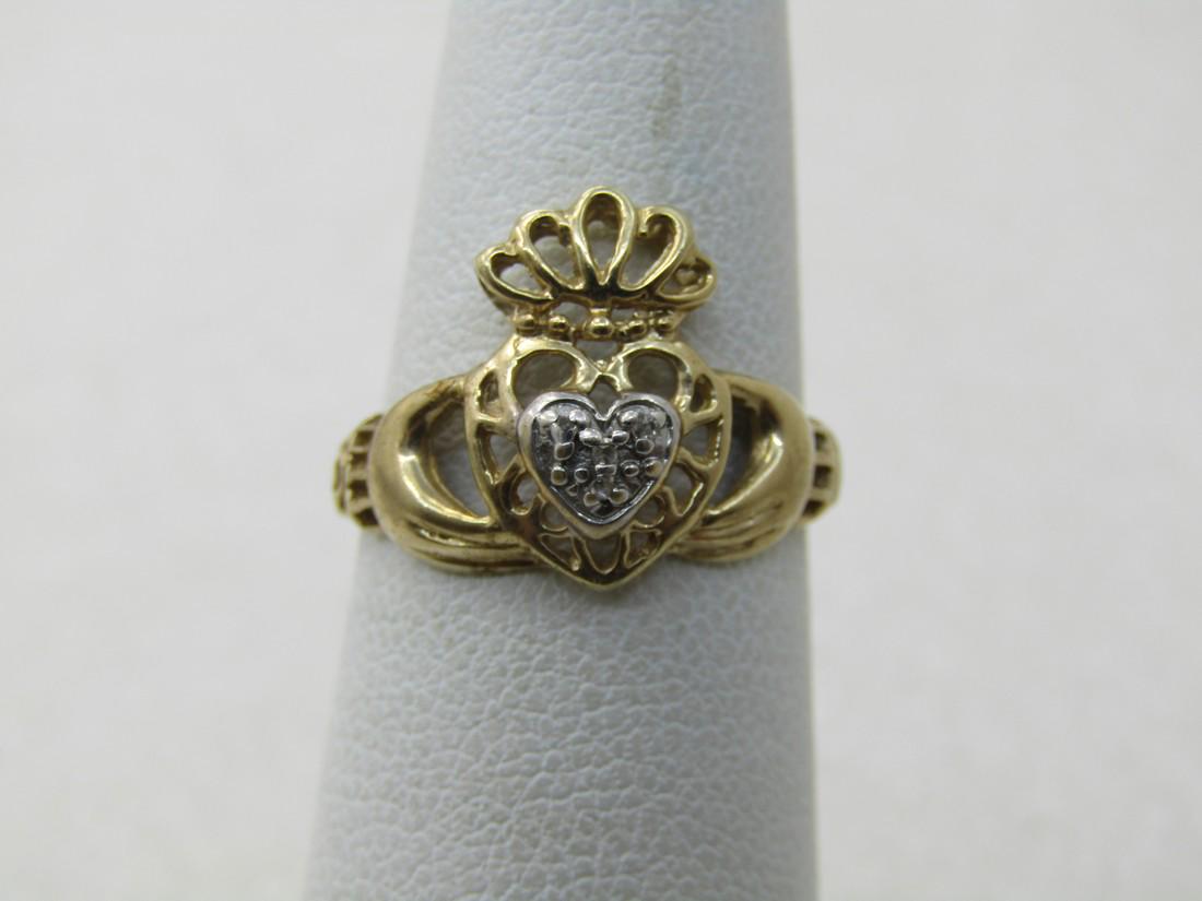 Vintage 10kt Claddagh Ring, Diamonds, Sz. 5, April (1 of 7)