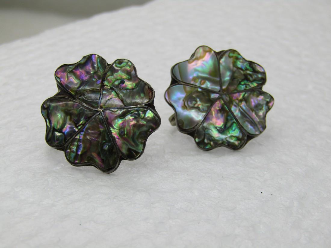 Vintage Sterling Mexican Abalone Earrings, Screw Back (1 of 7)