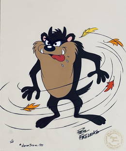 #1 of 200 Tasmanian Devil by Friz Freleng Signed.: Title: #1 of 200 Tasmanian Devil by Friz Freleng Signed. (1989). VERY RARE Description: Limited Editon Cel The Tasmanian Devel Taz Animation Art. !984 signed Friz Freleng. #1 of only 200 made. Dimensi