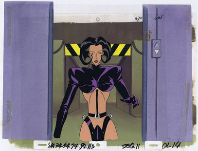 Aeon Flux Animation Art Original Production Cel Cell: Title: Aeon Flux Animation Art Original Production Cel Cell 1990s Liquid TelevisionDescription: This cel was used to make an episode of AEON FLUX, MTV'S 1991 – 1995 Cult Hit. Original