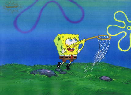 Spongebob Squarepants Original Proudction Cel: Title: Spongebob Squarepants Original Proudction Cel Nickelodeon Animation Art 1990's Description: This is a producton cel featuring Spongebob Squarepants used in the production of an episode of Spong