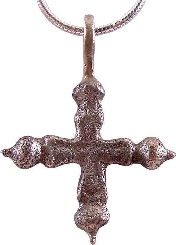 SAXON CONVERT'S CROSS NECKLACE C.800-1000 AD: Just over 1" height, the cross beam centered. Both beams with triple baluster form terminals. The emergence from the Dark Ages is embodied in the rise to power of the Frankish King, Charlemagne in 768
