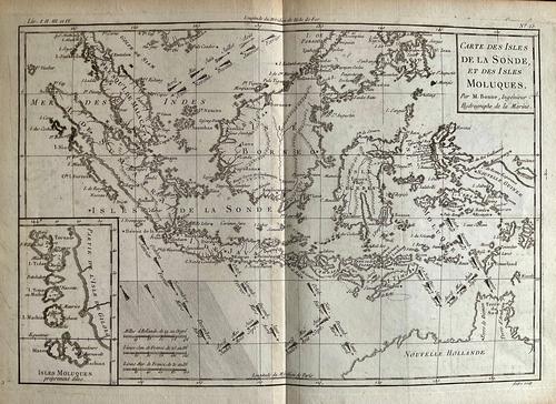 Spice island (Indonesia, Malaysia) by Bonne/Raynal 1780: Title: Spice island (Indonesia, Malaysia) by Bonne/Raynal 1780 Date/Period: 1780 Materials: Copperplate engraved Size: 13 1/2 x 9 3/4'' All of modern Indonesia, Malaysia, Brunei, Singapore are shown a