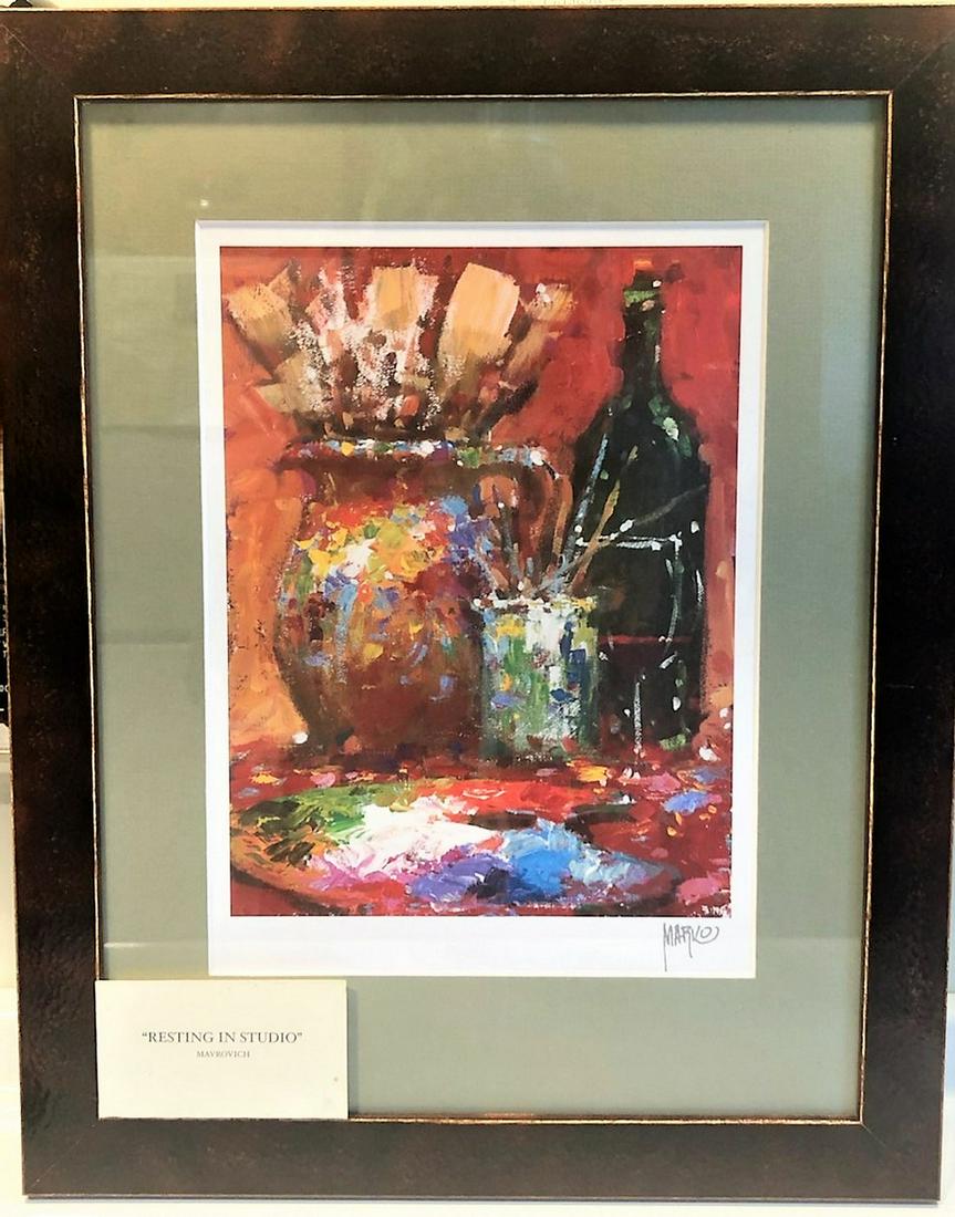 Marko Mavrovich - "Resting in the Studio": Title: Marko Mavrovich - "Resting in the Studio" Description: Park West Gallery Framed Includes Certificate of Authenticity Seriolithograph in color on paper. Signed Plate Title: "Resting in the Studi