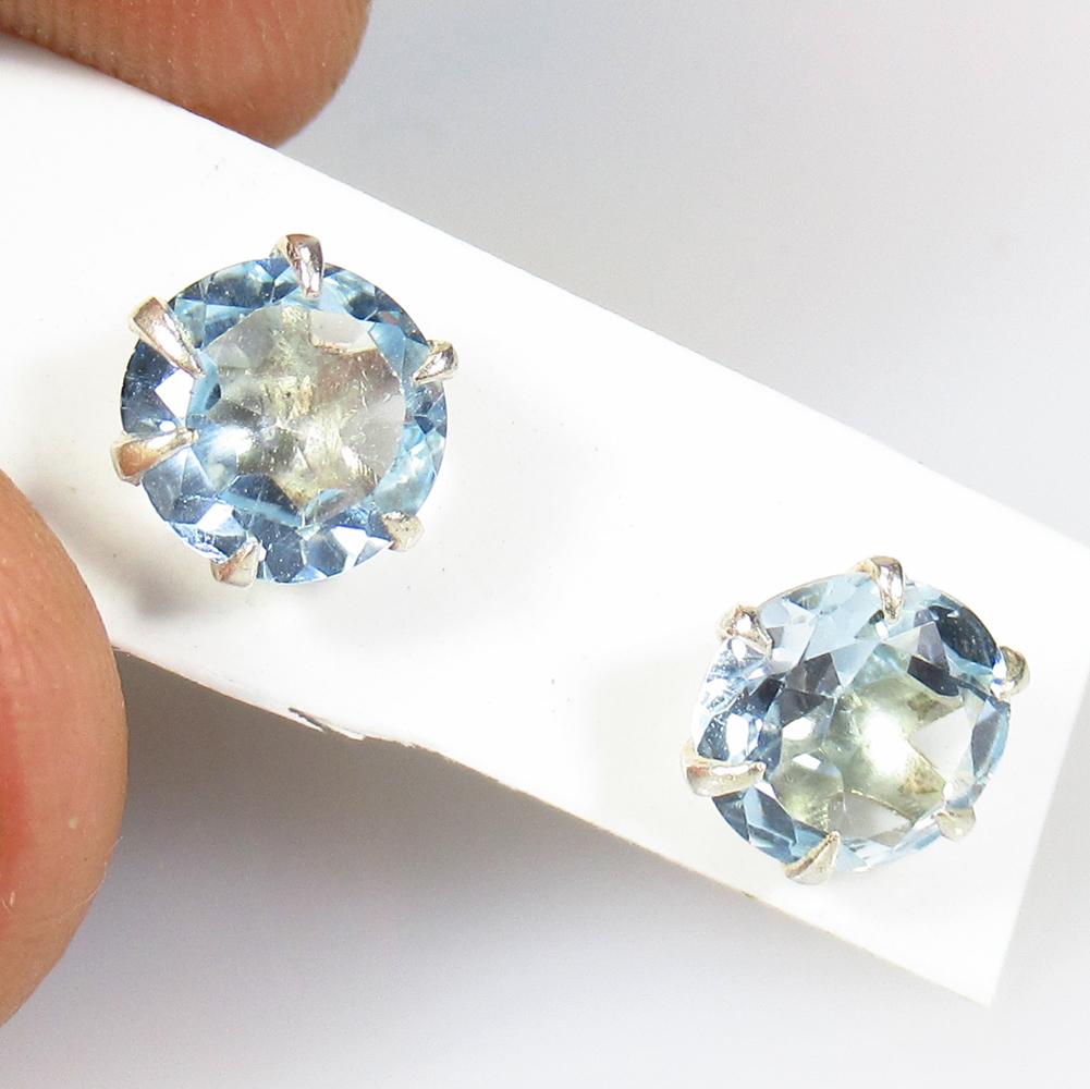 4.64g Natural 925 Silver Blue Topaz Round Earring (1 of 2)