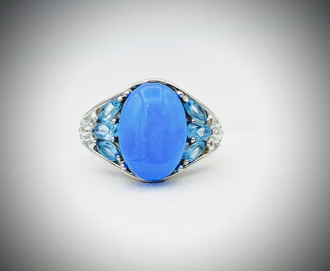 Sterling Silver Sz 9 Blue Jadeite & Blue Topaz Ring (1 of 3)