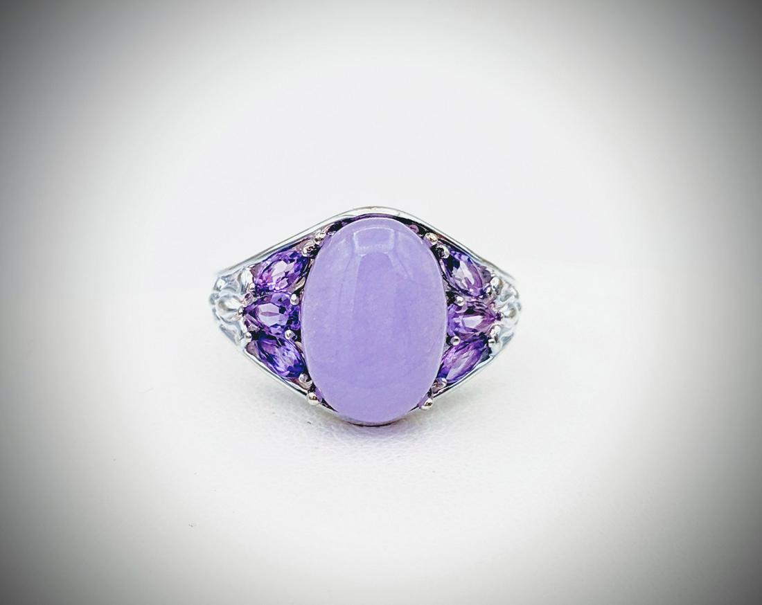 Sterling Silver Sz 9 Violet Jade & Amethyst Ring (1 of 3)