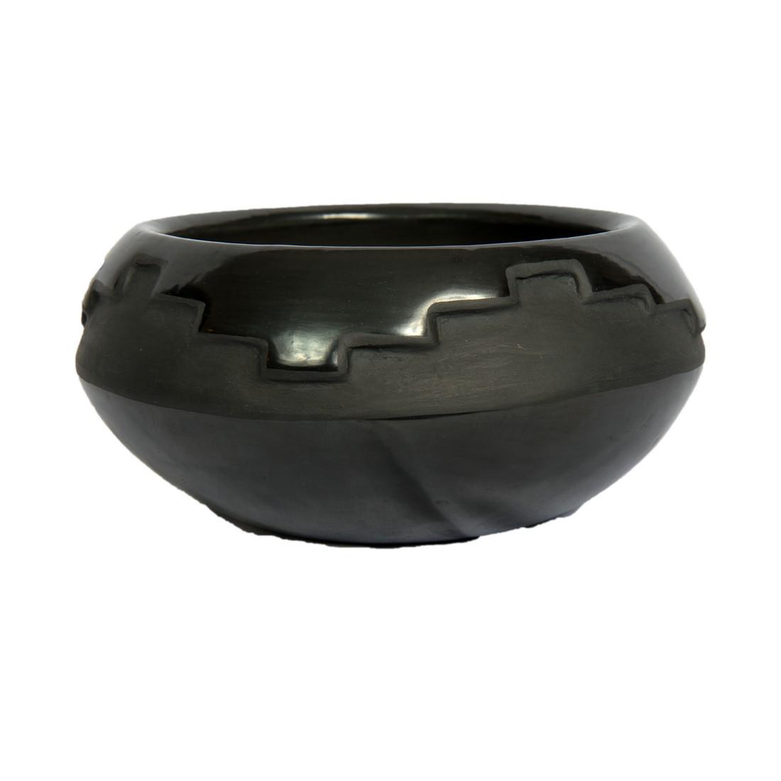 San Ildefonso carved blackware bowl with geometric (1 of 6)