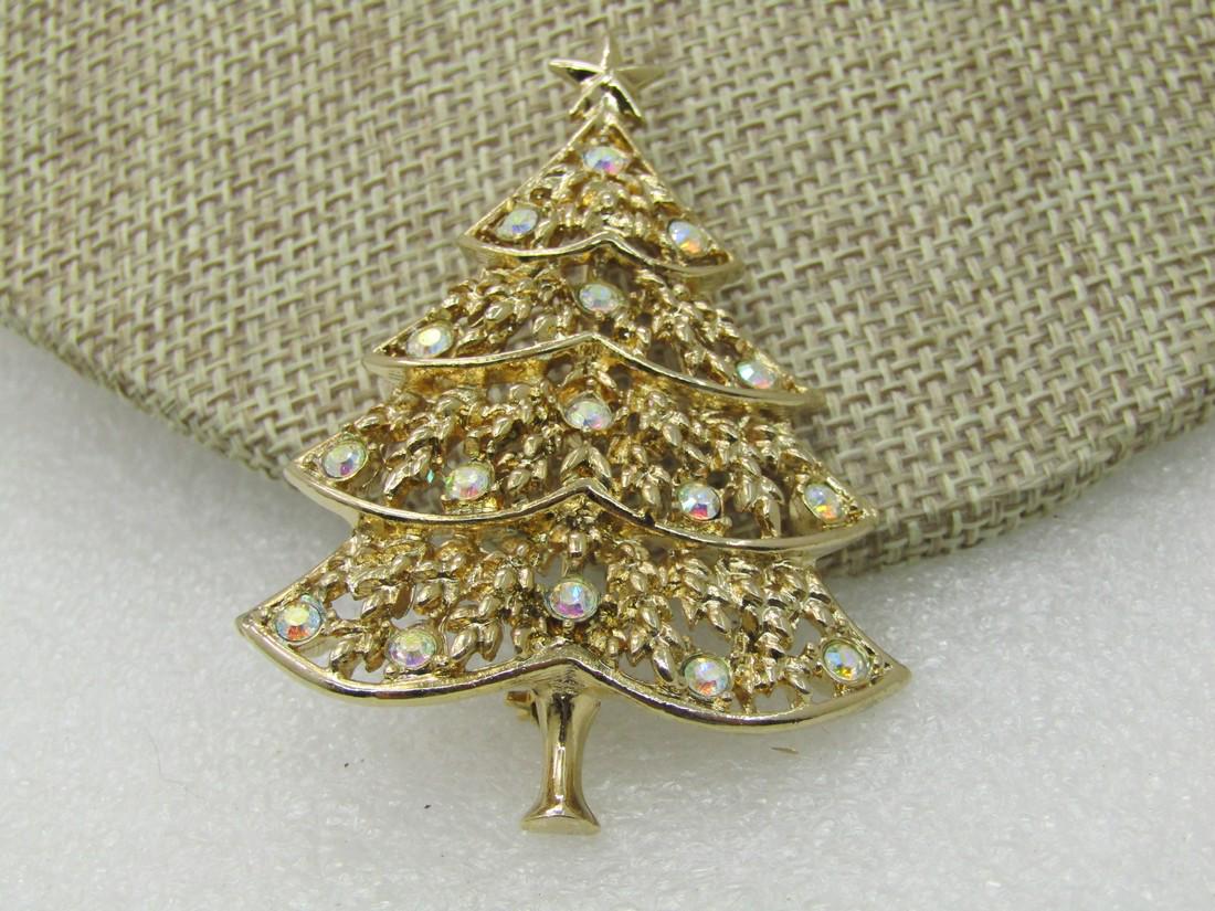 Vintage Rhinestone Christmas Treet Brooch, Aurora (1 of 6)