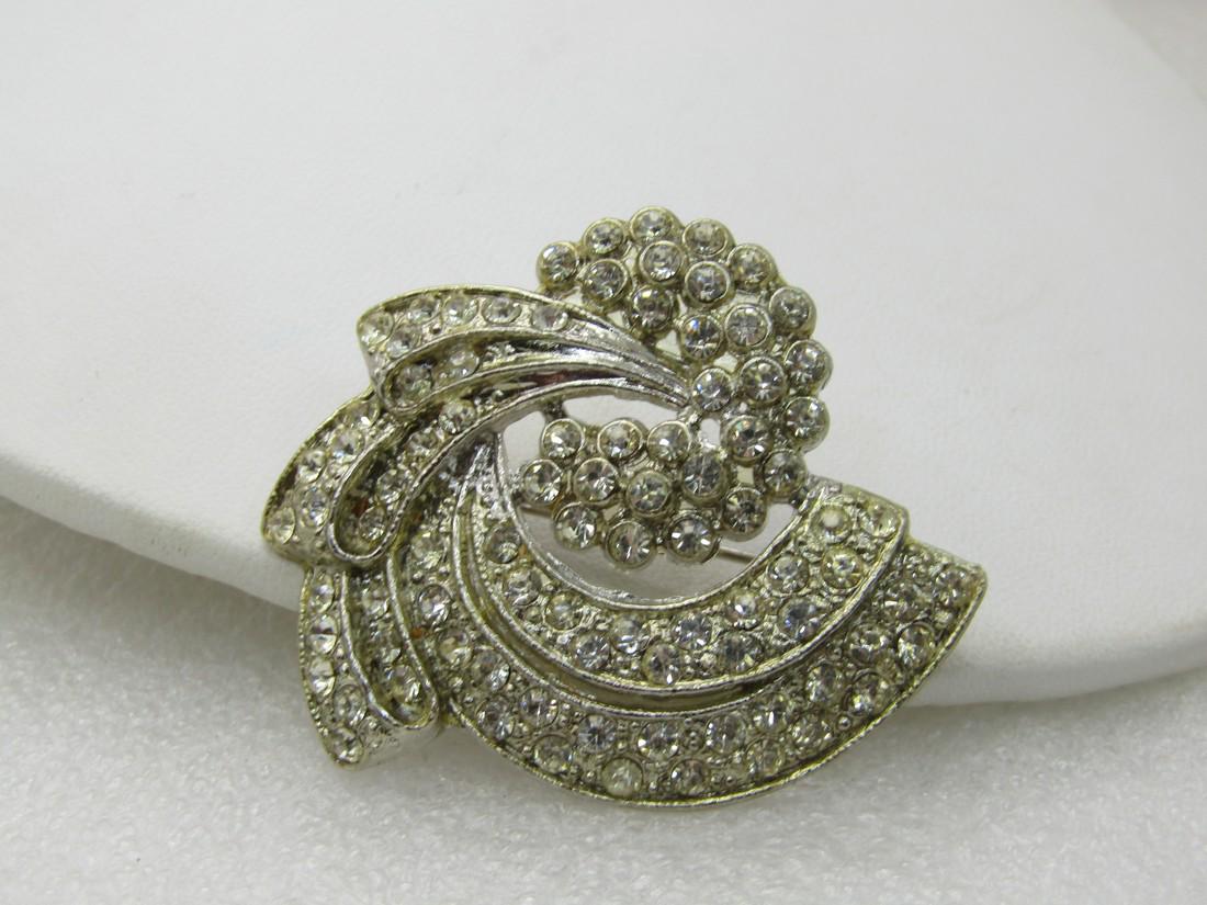 Vintage Rhinestone Curved Art Deco Brooch, (1 of 5)