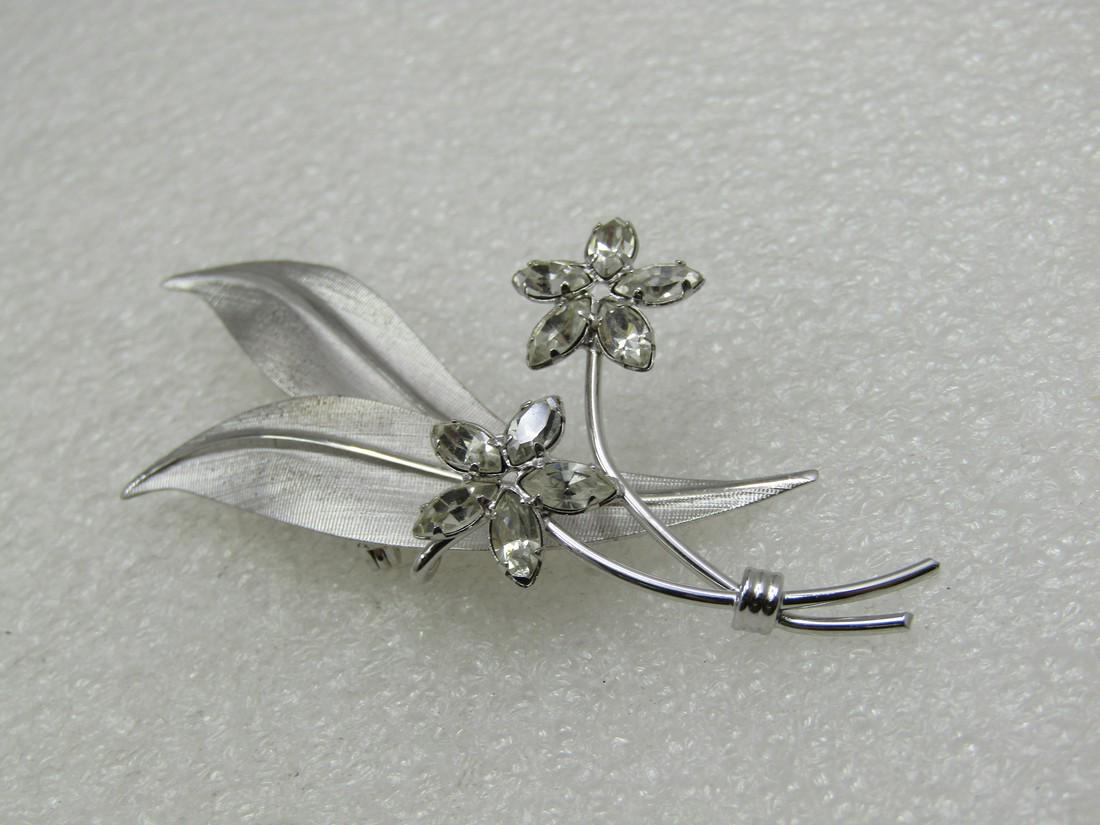 Vintage Sterling Floral Rhinestone Brooch, Signed A&Z (1 of 7)