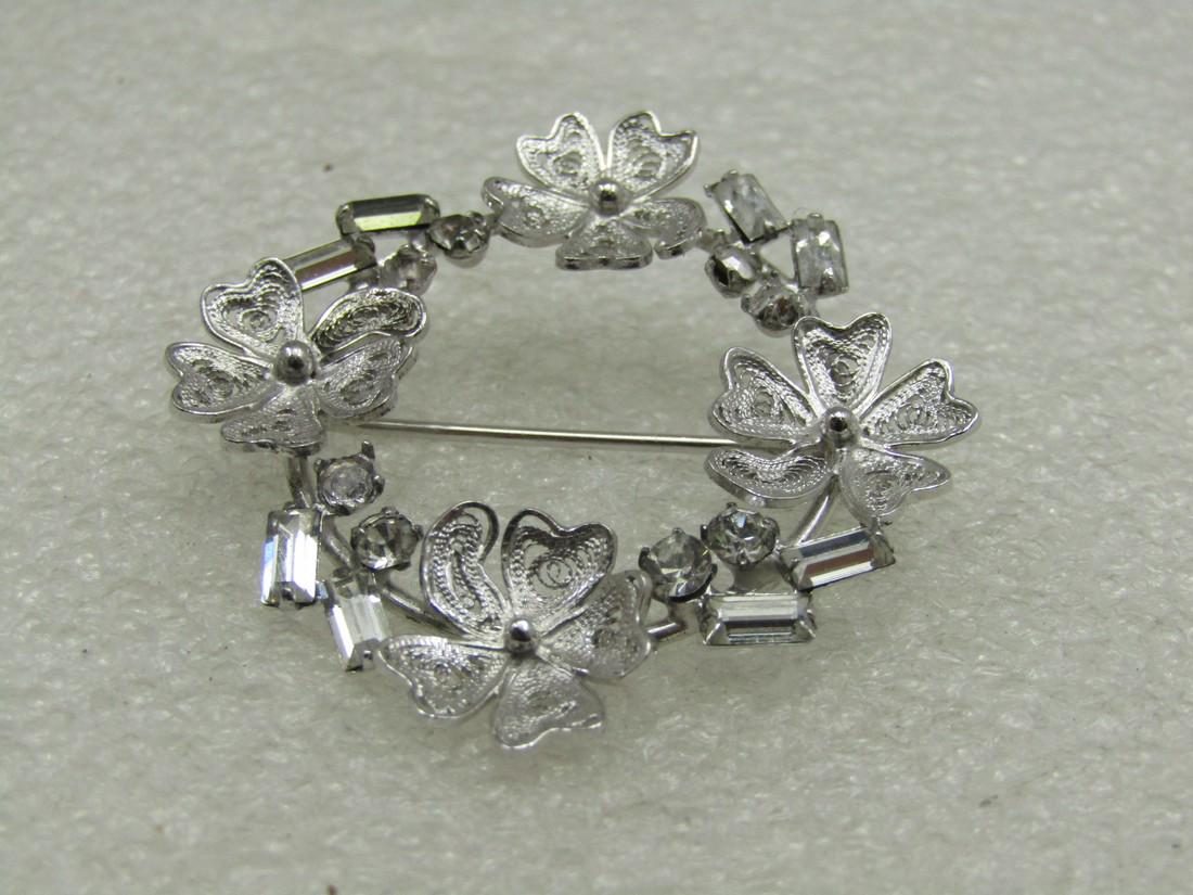 Vintage Carl Art Filigree Rhinestone Floral Brooch, (1 of 7)
