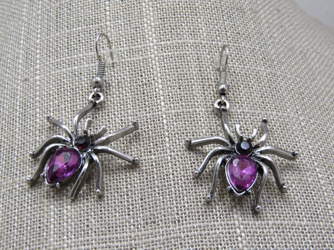 Vintage Purple Rhinestone Spider Pierced Earrings, (1 of 5)