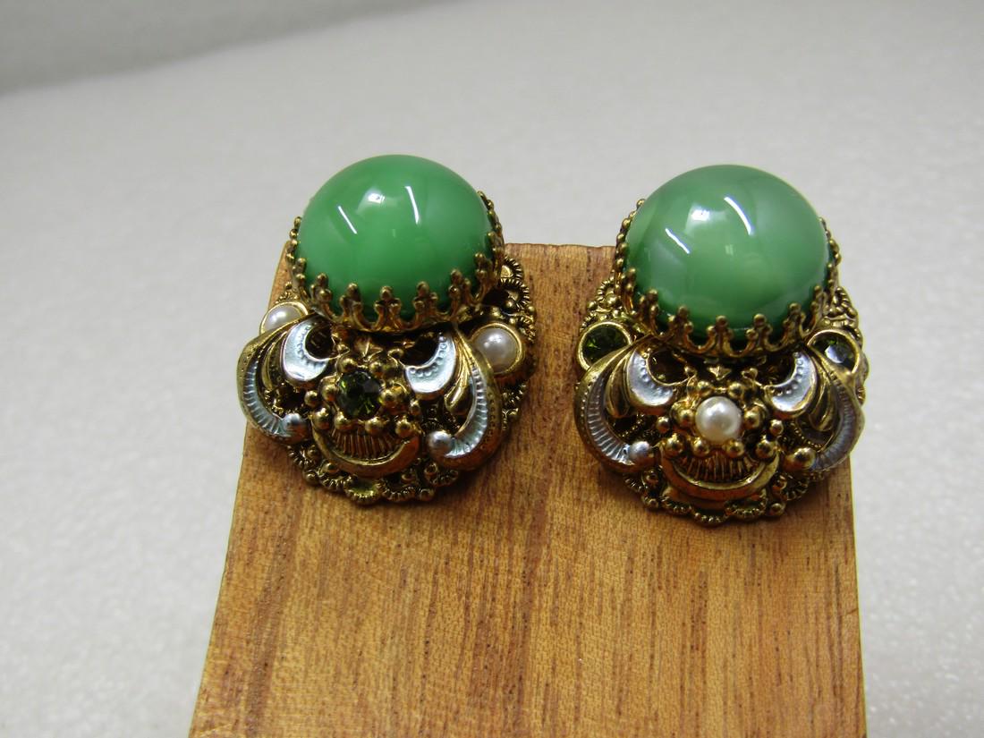 Vintage Green Porphyry Glass Enameled Earrings, Western (1 of 7)