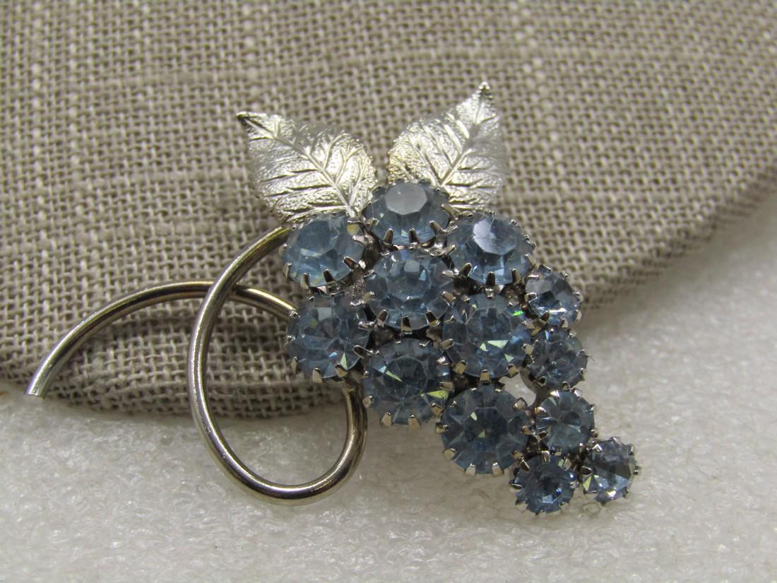 Vintage Blue Rhinestone Grape Cluster Brooch, 1960's (1 of 5)