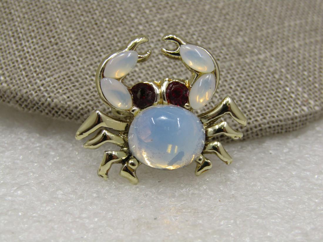 Vintage White & Red Glass Stone Crab Brooch, 1960's (1 of 7)