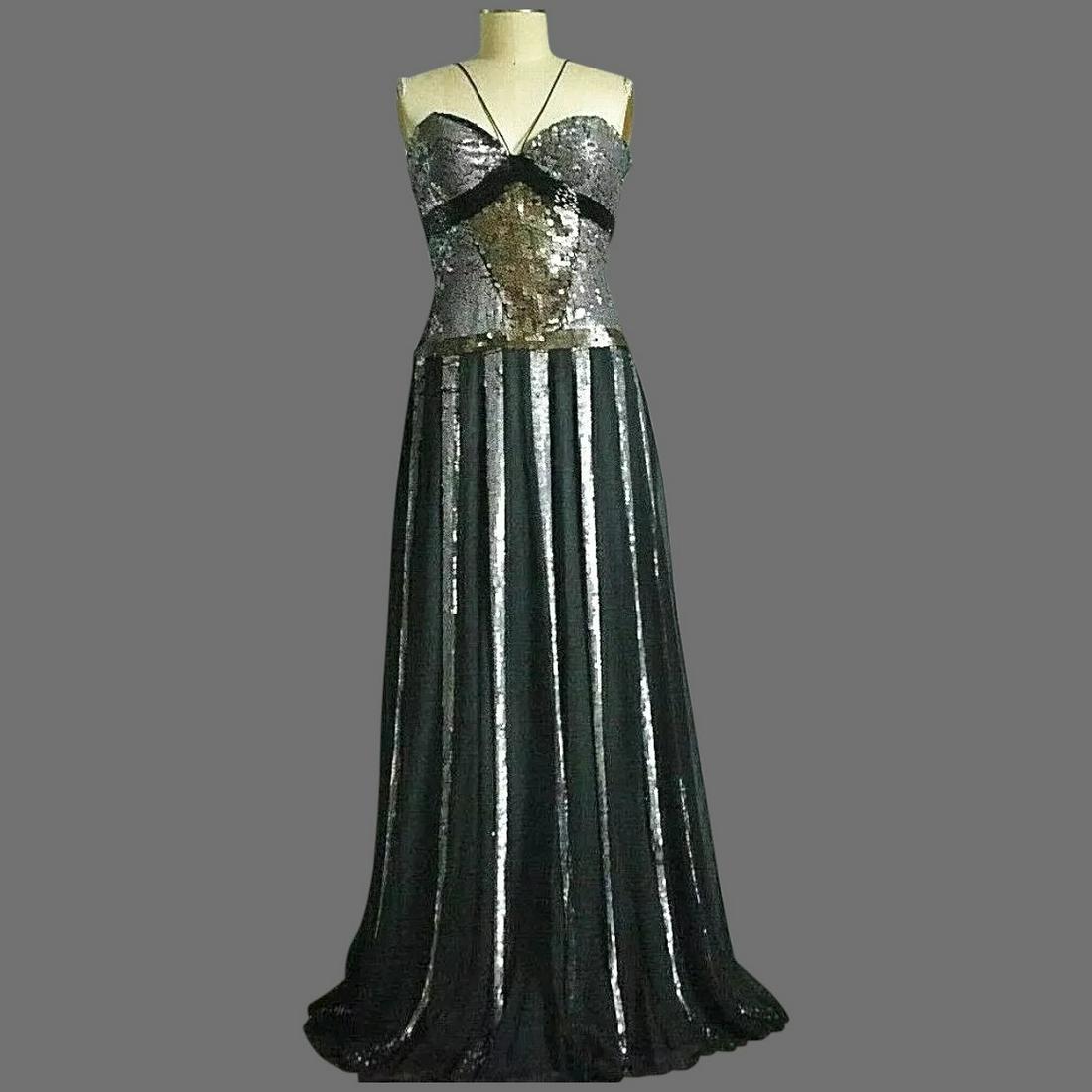 Vtg Formal Jovani silver/Pewter Metallic Dramatic silk (1 of 4)