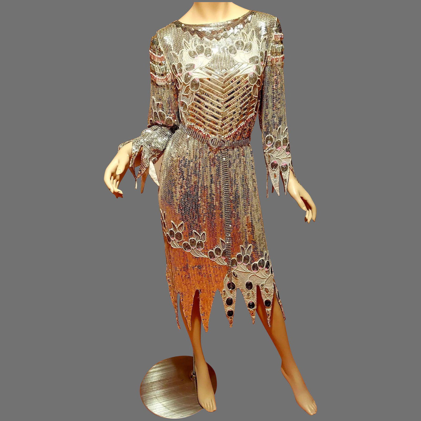 Vtg Silver Silk Layering Beaded & Sequin dress (1 of 7)