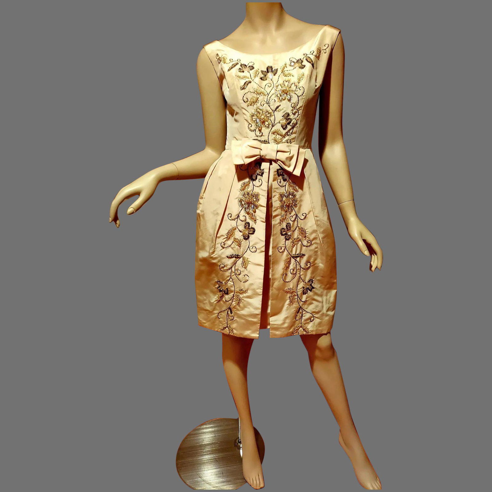 Vtg Silk Shantung Hostess Cocktail dress w/over skirt (1 of 7)