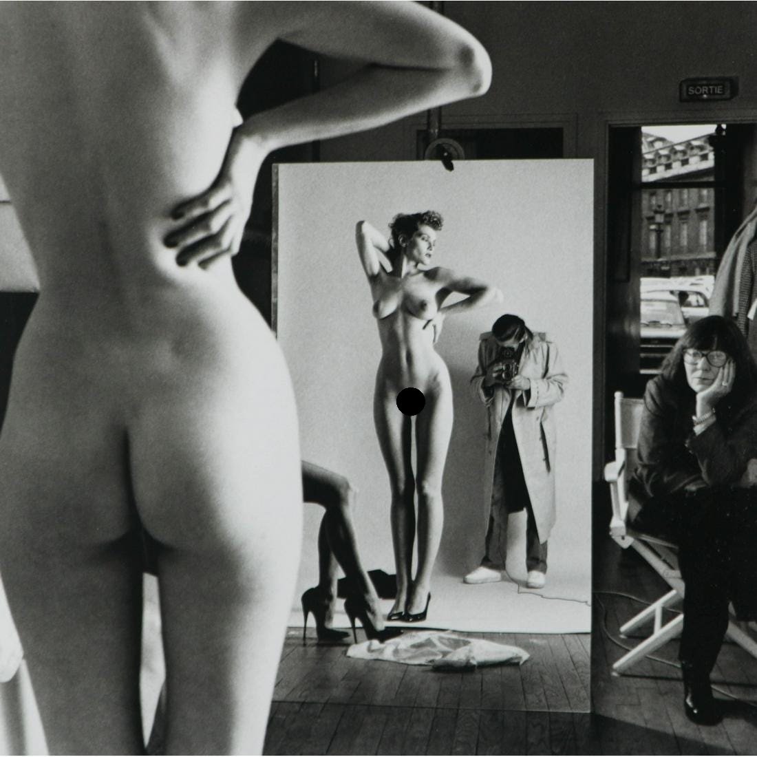 HELMUT NEWTON - Self-portrait with wife and models,: Artist: HELMUT NEWTON Print Title: Self-portrait with wife and models, Paris 1981 Medium: Photo-Lithograph Printing Date: 2009 Printed in Italy Image size approx: 9.5 x 9.5 inches Helmut Newton (1920-