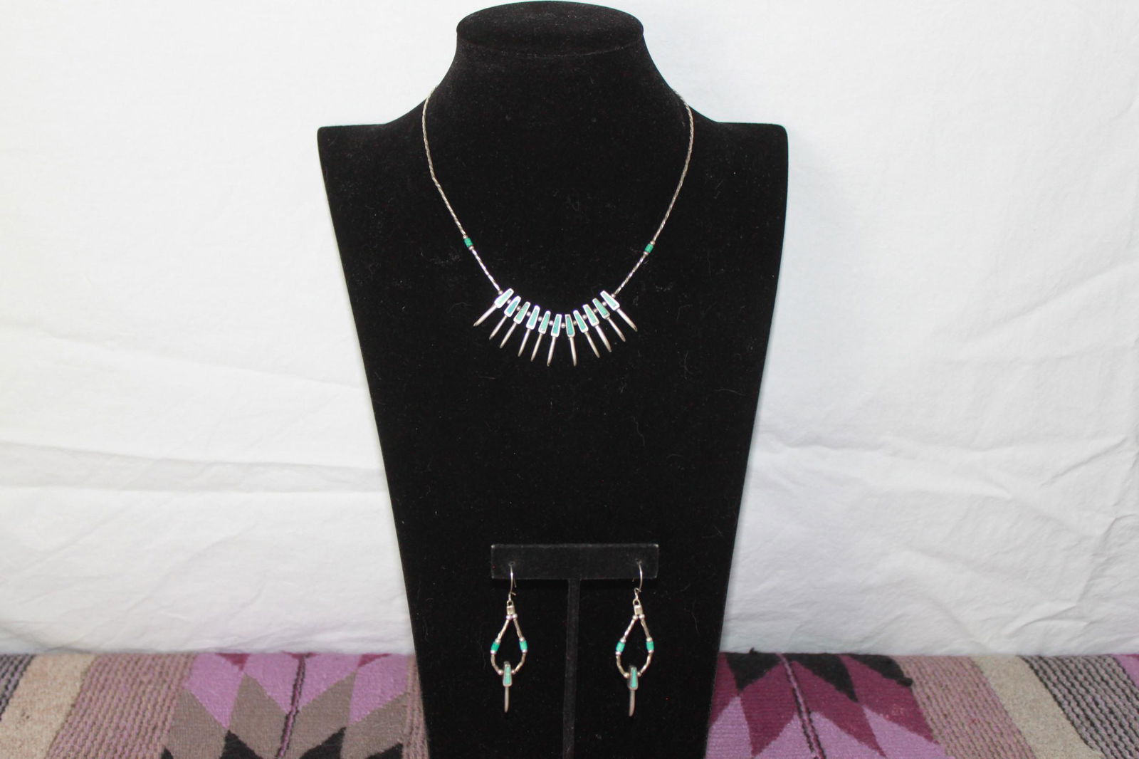 Old Pawn Navajo Sterling & Turquoise Bear Claw Set (1 of 4)