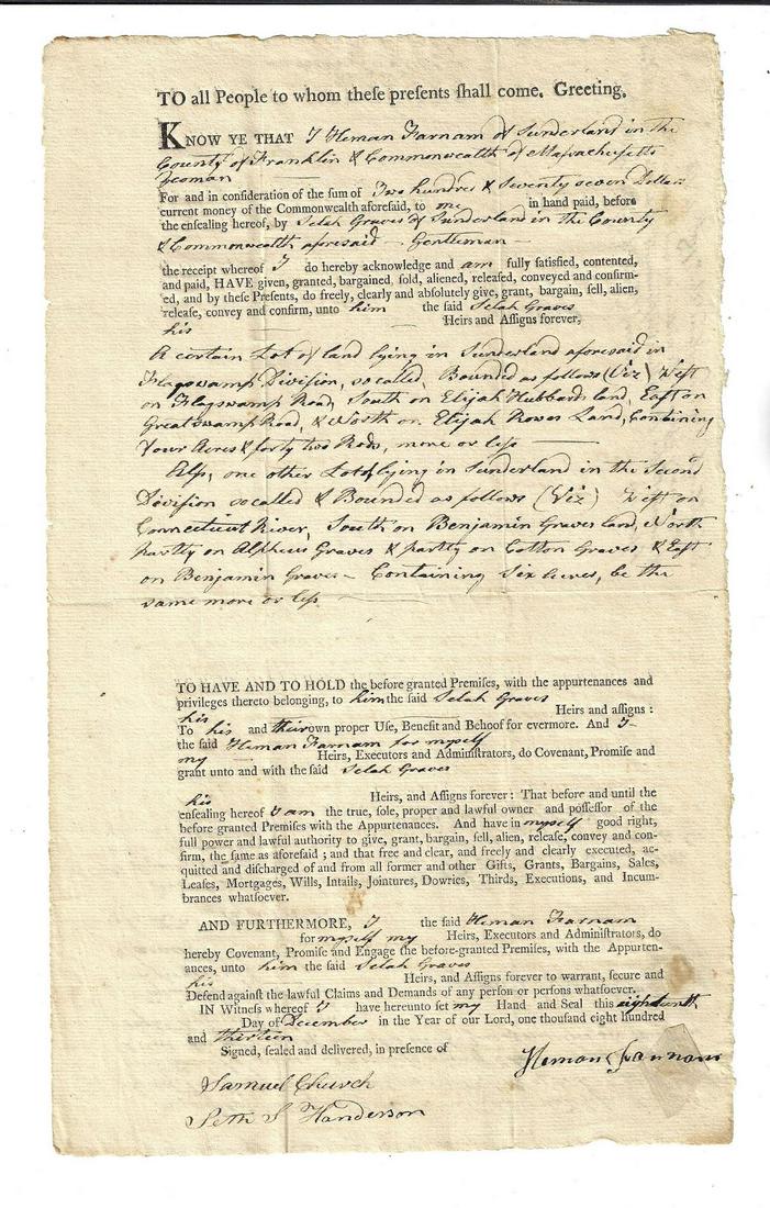 1813 Massachusetts Deed Sunderland (1 of 2)