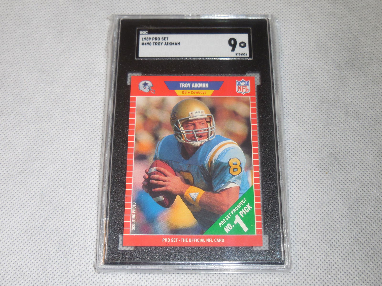 1989 PRO SET #490 TROY AIKMAN ROOKIE CARD SGC 9 MINT (1 of 2)