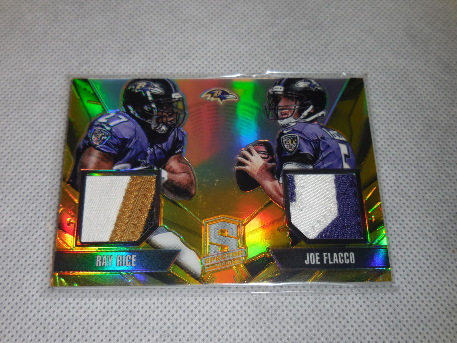 2013 SPECTRA RICE / FLACCO DUAL PATCH GOLD #'D 10/10 (1 of 2)