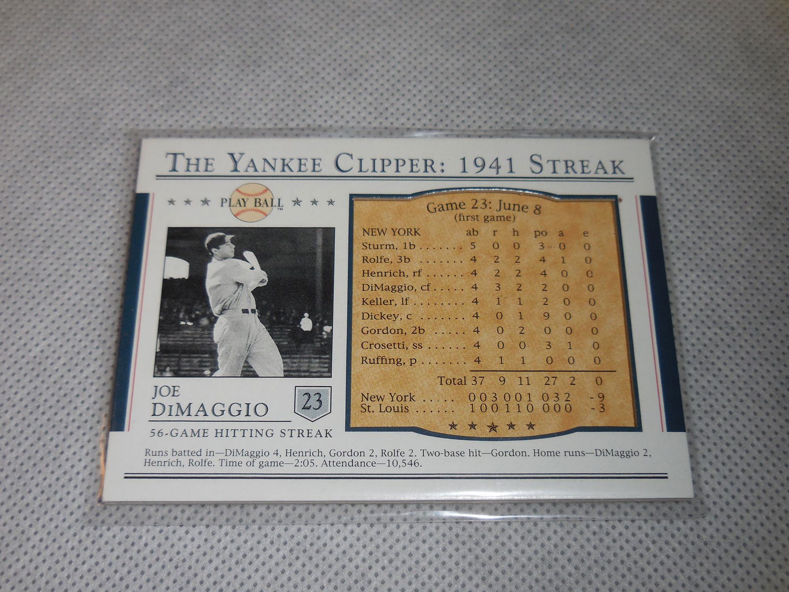 2003 UD PLAYBALL JOE DIMAGGIO 1941 STREAK CARD GAME 23 (1 of 2)