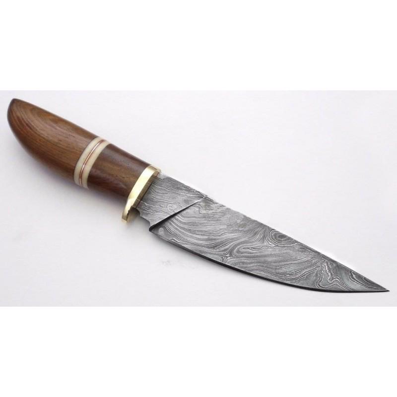 Handmade exclusive pattern damascus steel knife wood: Knife "Coffee" made of damask steel. Handle – walnut wood, bone spacers, brass guard. Damascus knives are very durable, look great and keep sharpness perfectly. Damascus steel has high quality conte