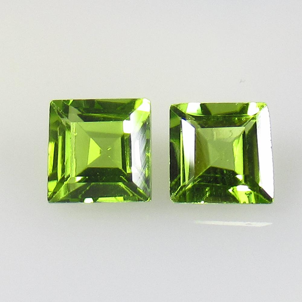 2.46 Ctw Natural Pakistan Peridot Square Pair: No Reserve! Title: 2.46 Ctw Natural Pakistan Peridot Square Pair Stone Clarity: VVS Gemstone: Peridot Carat Weight: 2.46 Size/Dimensions: 5.90 x 5.90 x 3.50 mm / 2 PC's Additional Information: Top Cla