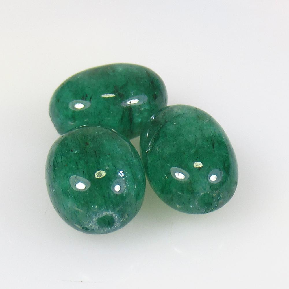 13.45 Ctw Natural 3 Drilled Emerald Dumble Beads (1 of 2)