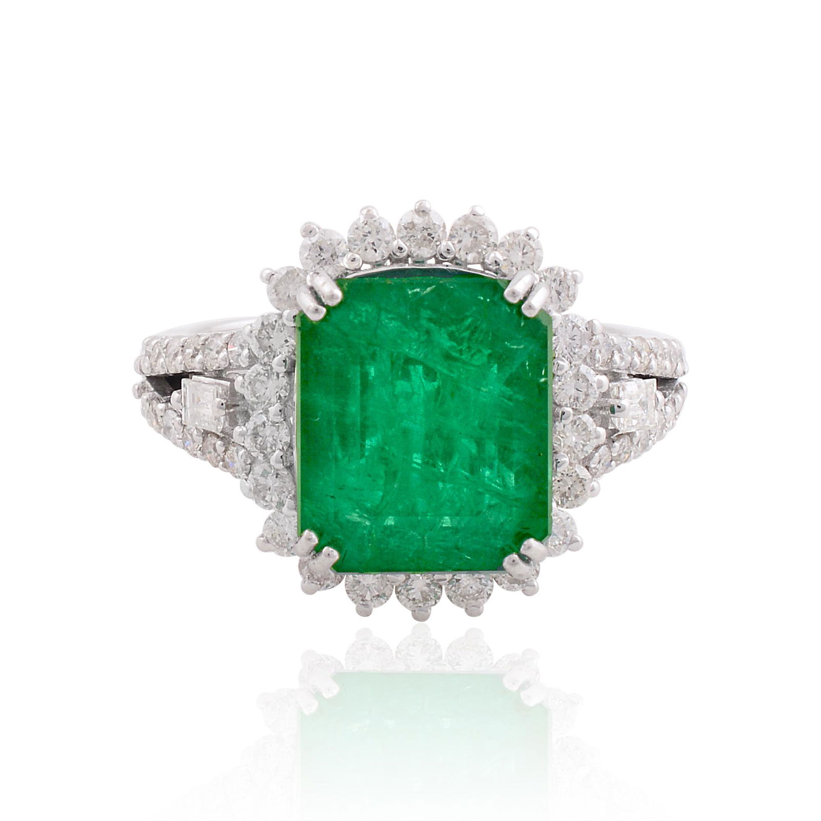 10k White Gold Ring 0.92 TCW HI/SI Diamond Emerald (1 of 6)