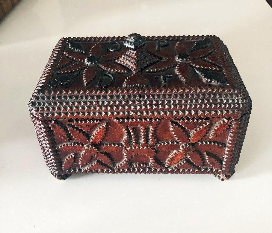 Early Tramp Art Box with Stars & Hearts (1 of 6)